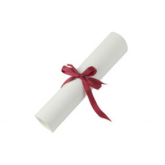 A rolled paper diploma tied with a red ribbon, symbolizing achievement and graduation