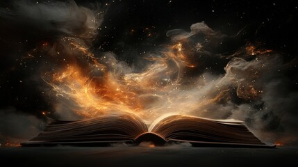 A glowing book radiating magical ideas into the surrounding space.