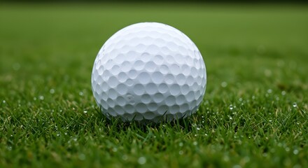 Fototapeta premium Close-Up of Golf Ball with Dew on Grass