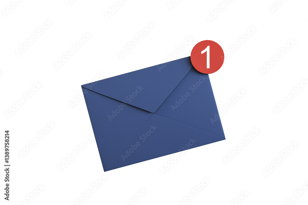 Poster blue envelope with red notification icon, clean 3d rendering style, isolated on white background, sy