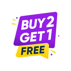 Buy 2 Get 1 Free Offer Label Vector Design	