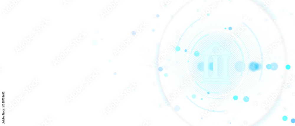 Fototapete Light abstract banking icon with circular digital elements, isolated style on white background, concept of finance and banking technology, 3D Rendering