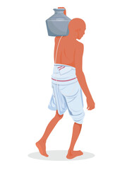 Indian hindu priest carrying water for temple pooja, Hindu priest with kalash