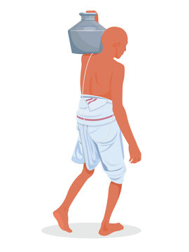 Indian hindu priest carrying water for temple pooja, Hindu priest with kalash