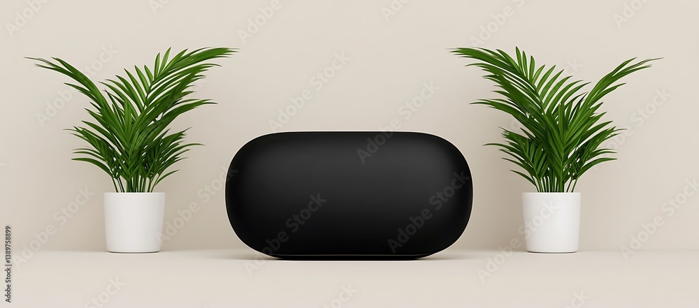Poster black rounded object centered with plants placed on either side