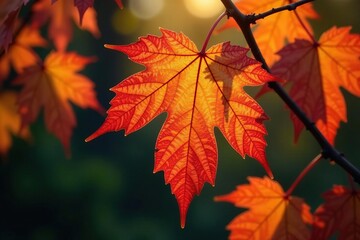 Obraz premium Wilted autumn leaves showing intricate venation, seasonal, design, red