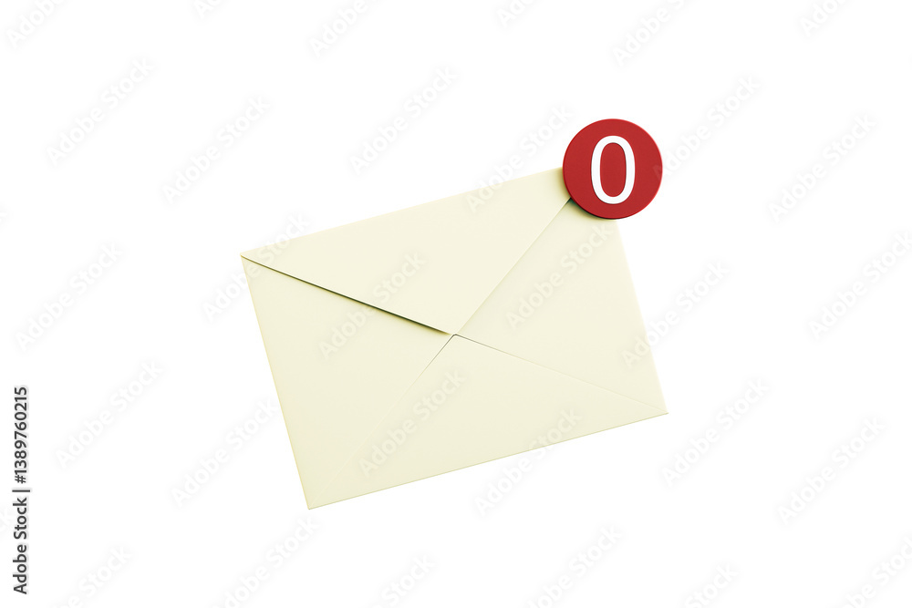 Leinwandbilder Closed envelope with red notification badge showing zero, clean 3D rendering style, isolated on white background, symbolizing no new messages