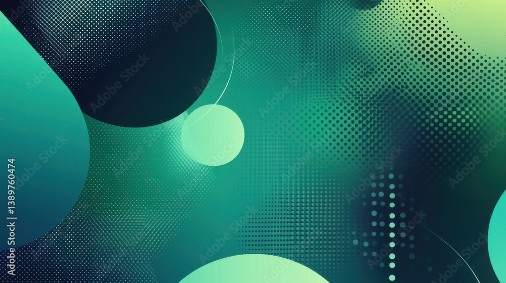 Poster modern abstract design featuring vibrant shapes and textures in green tones for creative backgrounds