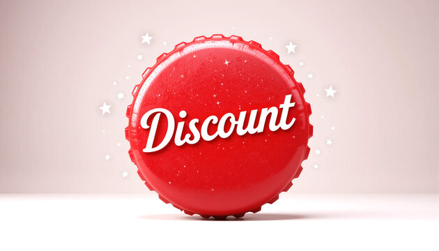Red bottle cap with discount text and vintage stars on white background.