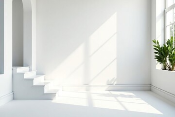 Obraz premium Pure white background, elegant minimalist aesthetic, studio, advertising, marketing