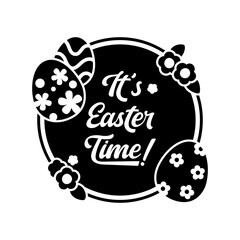 Round Black Sticker Design with Decorative Eggs and Florals