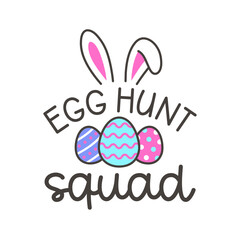 Bunny Ear Egg Hunt Squad Sticker with Decorative Eggs and Handwritten Typography