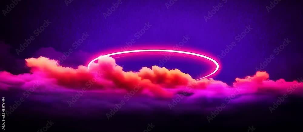 Aufkleber neon ring transforms within vibrant cloudscape in mesmerizing light display