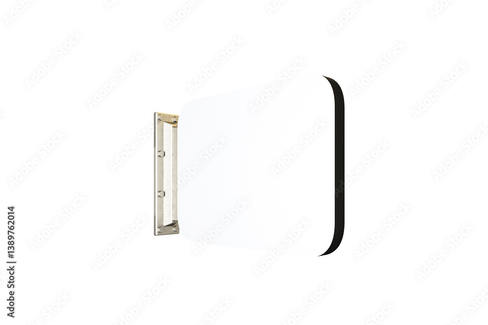 Poster Square lightbox signage element with rounded corners and metal wall bracket, isolated on clean white background for abstract design mockup layout. 3D Rendering