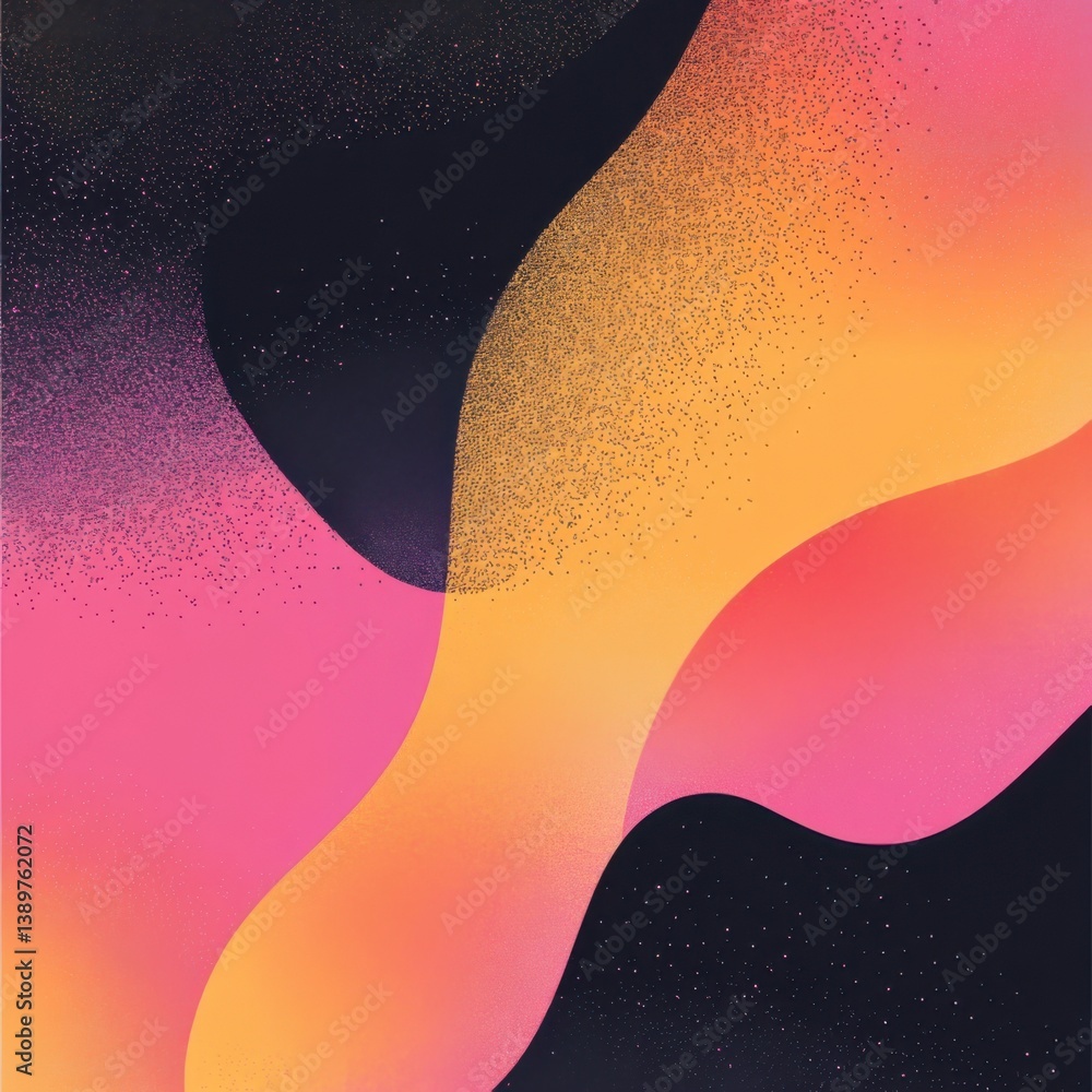 Poster vibrant abstract design with flowing shapes and colors in a black background