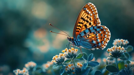 Obraz premium Butterfly on flowers closeup