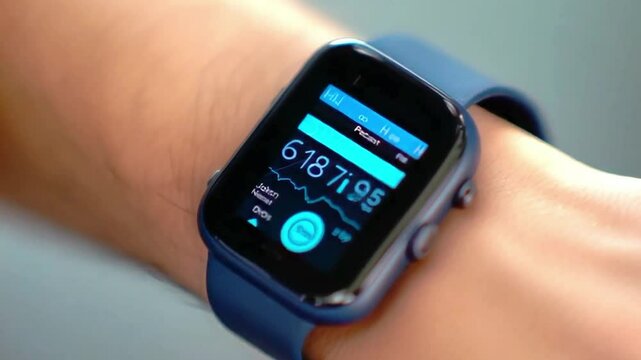 4k closeup person checking smartwatch sleep tracking data real-time screen with fitness stats showing health insights, wearable tech, sleep analysis, lifestyle monitoring

