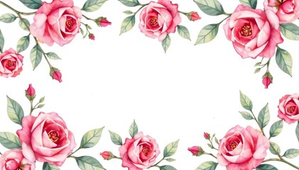 Naklejka premium Delicate watercolor roses & leaves, repeating pattern, botanical, graphics, flower pattern