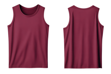 Red Tank Top Isolated Photo Front and Back View on Transparent Background