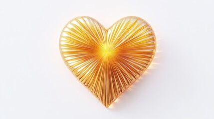 A heart shaped decoration is showcased, designed with a sunburst pattern in shades of gold. Its reflective surface adds a luminous touch, ideal for home decor or special occasions
