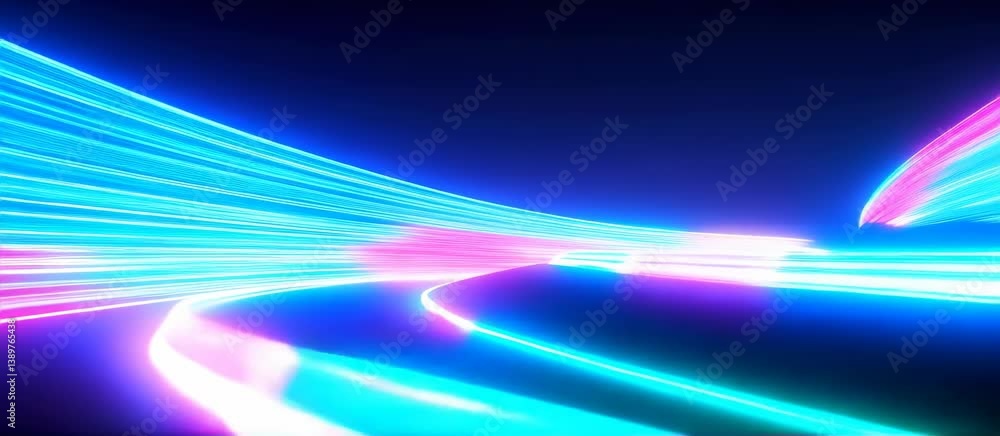 Aufkleber vibrant neon light trails creating dynamic motion in futuristic setting