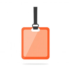 Obraz premium An orange ID badge with a black lanyard, suspended against a white isolated background for easy visibility and recognition.