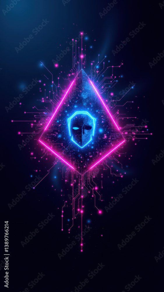 Poster a dynamic cyber shield with a futuristic design.
