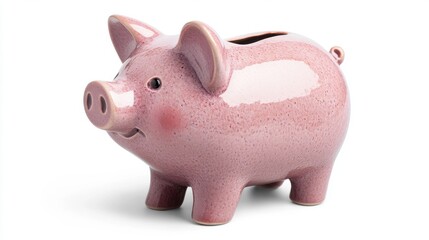 Fototapeta premium Cute Pink Piggy Bank Standing Upright