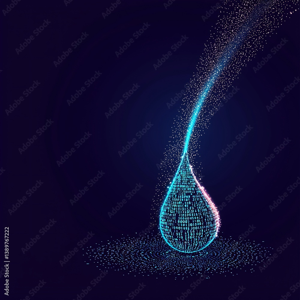 Fototapete Digital Data Drop with Binary Code Creating a Unique Visual Effect