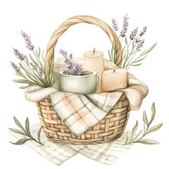 Cozy pastel gift basket with floral accents