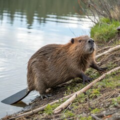 Beaver by the Water: Wildlife Photo