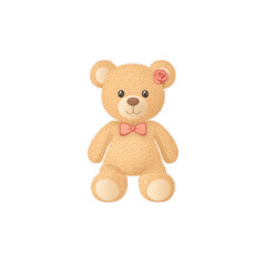 Cute teddy bear with a bow tie and flower, perfect for children's decor or gifts, standing against a white isolated background.