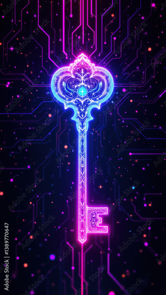 Poster cybersecurity key art with glowing circuits and a stylized lock symbol.