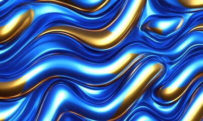 Obraz premium Abstract blue and gold liquid wave background, ideal for design