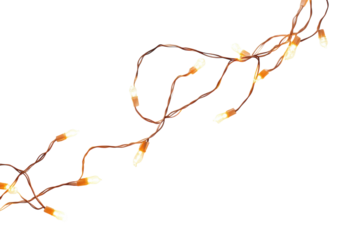 Warm glowing fairy lights on white background perfect for festive decor or holiday ambiance Soft