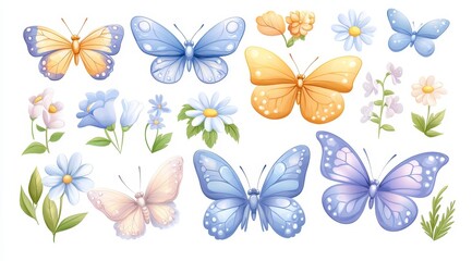 Pastel Butterflies and Floral Sets