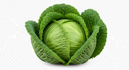Obraz premium A vibrant green savoy cabbage, a fresh and healthy vegetable, ready for the harvest, showcasing its tightly packed leaves and bright color against a clean background.