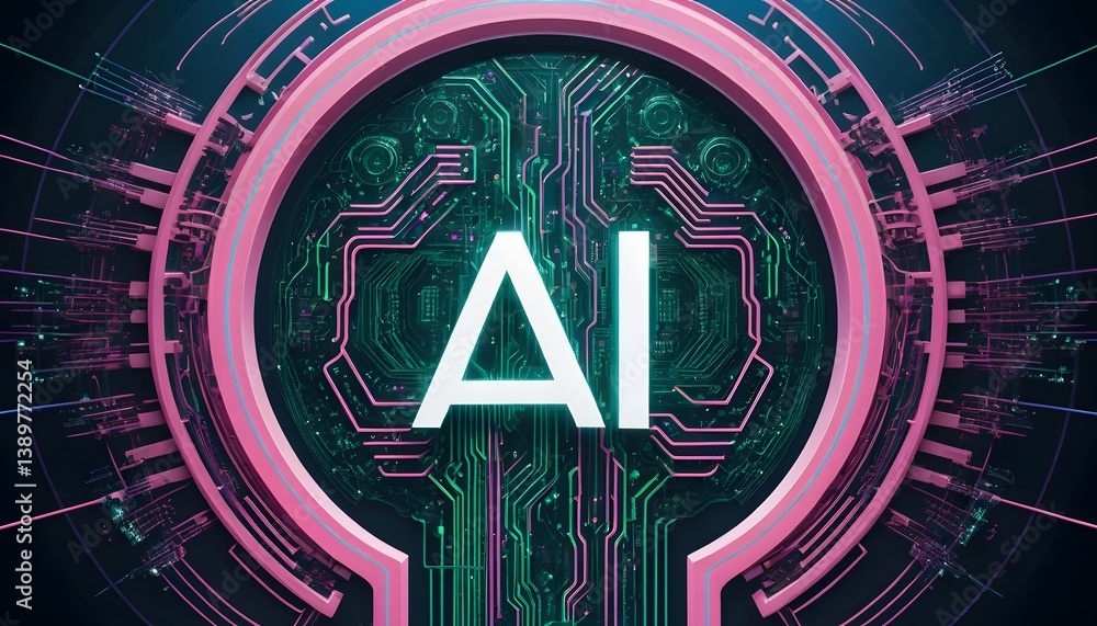 Leinwandbilder Ai Innovation Concept, Futuristic Design With Circuit Patterns And Flowing Lines, Represents Artificial Intelligence. A Modern, Technological Image For Innovation, Progress, And Digital