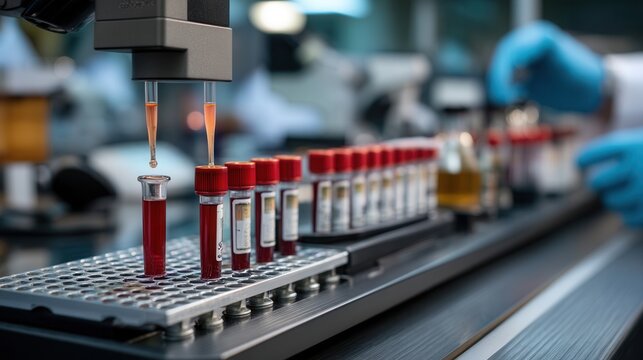 Precise medical testing with blood samples in laboratory