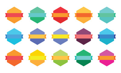 Colorful Hexagonal Label Banner Vector Set