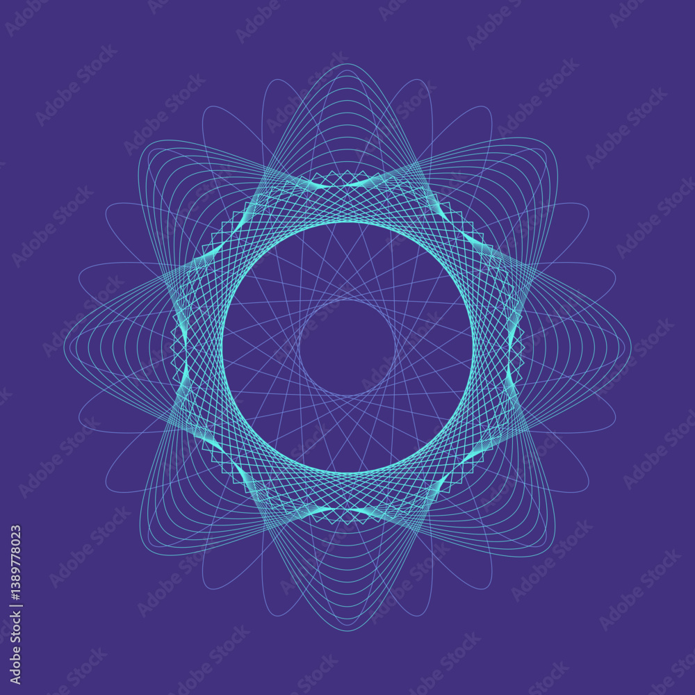 Wall mural abstract flower fractal circles background for global data concept, blue tones sphere lines wirefram