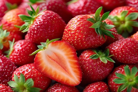 Rebanadas de fresas frescas en un fondo natural, perfectas para disfrutar en cualquier momento del d&iacute;a