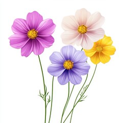 Delicate cosmos flowers in vibrant hues