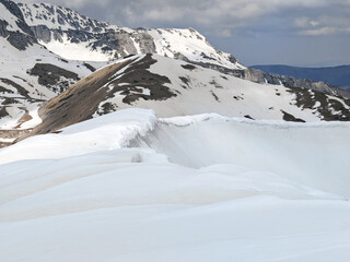 Panoramic view of Monte Elefante in Lazio with snow, Italy