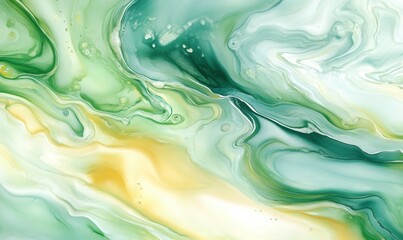Obraz premium Abstract green and yellow fluid art, swirling paint background, design element