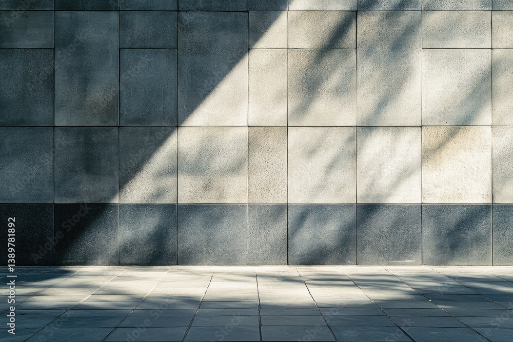 Poster Structured minimalist pattern of abstract layered shadows in neutral tones creates elegant depth on a textured wall surface
