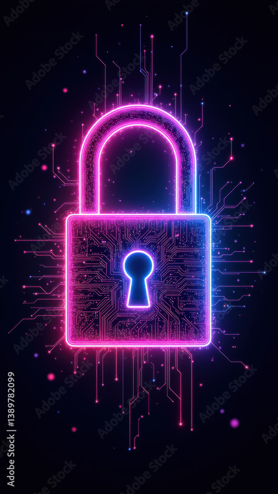 Aufkleber digital lock with glowing lines and cyber-security concept.