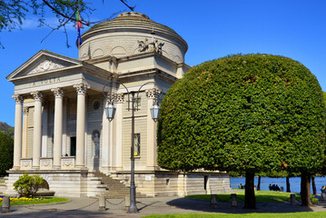 Tempio Voltiano in Como, Italy. The Volta Temple located beside the lake, is a museum dedicated to scientist Alessandro Volta