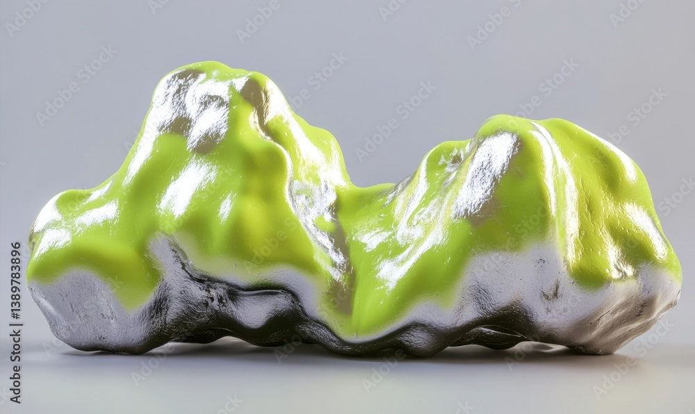 Poster abstract lime green and silver blob; studio shot; design element