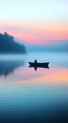 Serene Morning Fishing on a Quiet Lake at Sunrise